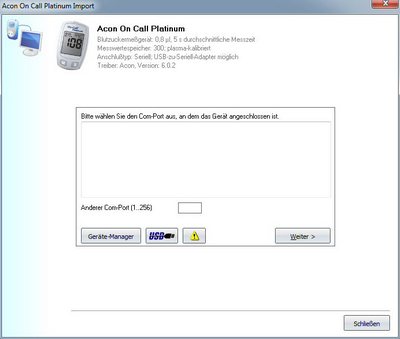 Datenbernahme vom Acon On Call Platinum ins Diabetes-Tagebuch