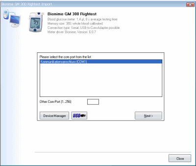 Import your readings from Bionime Rightest GM300 into your log-book