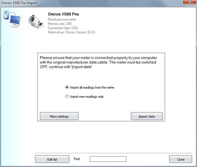 Import your readings from Omron 1500 Pro into your log-book