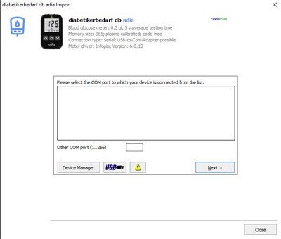 Import your readings from diabetikerbedarf db adia into your log book