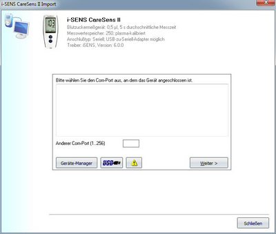 Datenbernahme vom i-SENS CareSens II ins Diabetes-Tagebuch