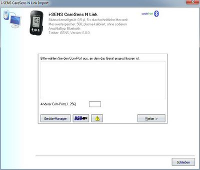 Datenbernahme vom i-SENS CareSens N Link ins Diabetes-Tagebuch
