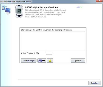 Datenbernahme vom i-SENS alphacheck professional ins Diabetes-Tagebuch