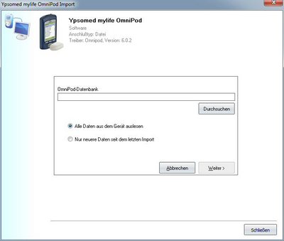 Datenbernahme von der mylife OmniPod ins Diabetes-Tagebuch