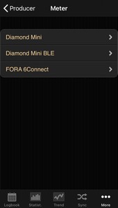 Selection list of the manufacturer Fora in the iOS App