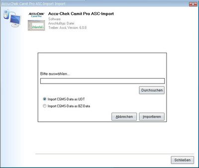 Datenbernahme von Accu-Chek Camit Pro ins Diabetes-Tagebuch