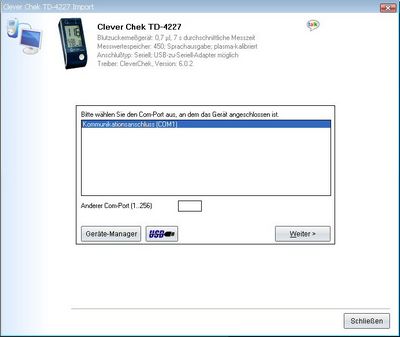 Datenbernahme vom Clever Chek TD 4227 ins Diabetes-Tagebuch