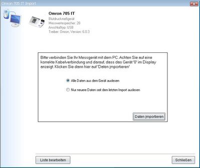 Datenbernahme vom Omron 705 IT ins Diabetes-Tagebuch