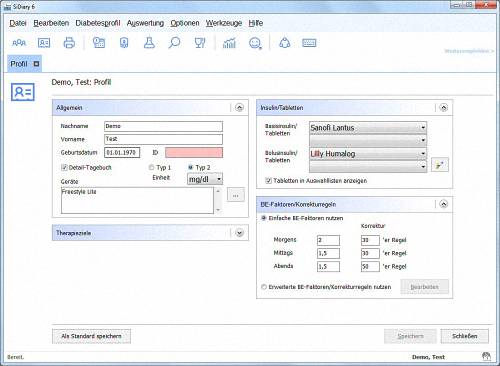 SiDiary - Diabetes Software - Diabetes-Profil